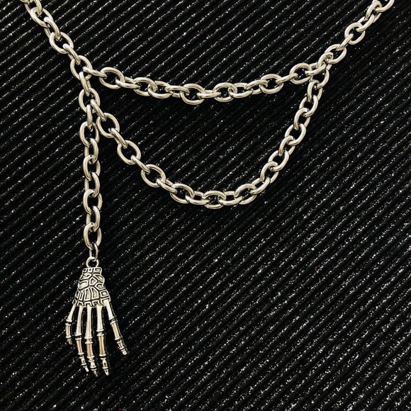 Punk Gothic Hand skeleton pendant Necklace Choker - Picture 4 of 5